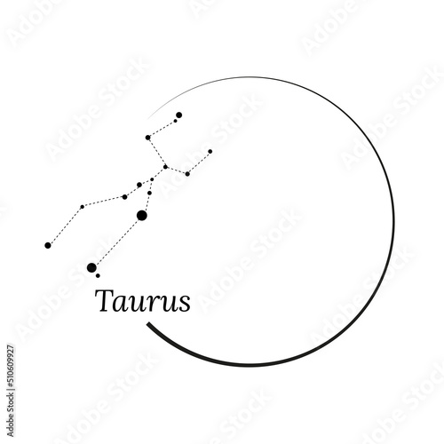 Round frame, wreath and Zodiac sign Taurus. Vector illustration for advertising design, astrological, esoteric, magical seances, personality research