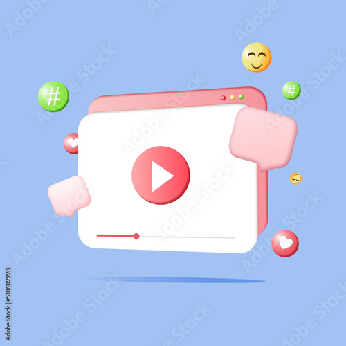 3d social networks with live streaming and emotions in the browser on a blue background social networks online video playback