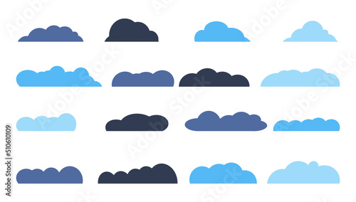 Cloud. Abstract white cloudy set isolated on blue background. Vector illustration