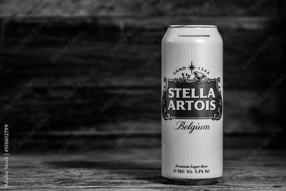 Stella Artois beer can. Bucharest, Romania, 2022 Stock Photo Adobe Stock