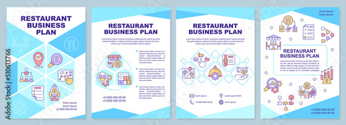 Restaurant business plan brochure template. Increasing revenue. Leaflet design with linear icons. Editable 4 vector layouts for presentation, annual reports. Arial-Black, Myriad Pro-Regular fonts used
