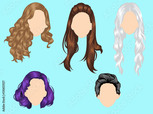 Women wigs hairstyle realistic hair color icons set  Vector .vector colorful hair illustration.