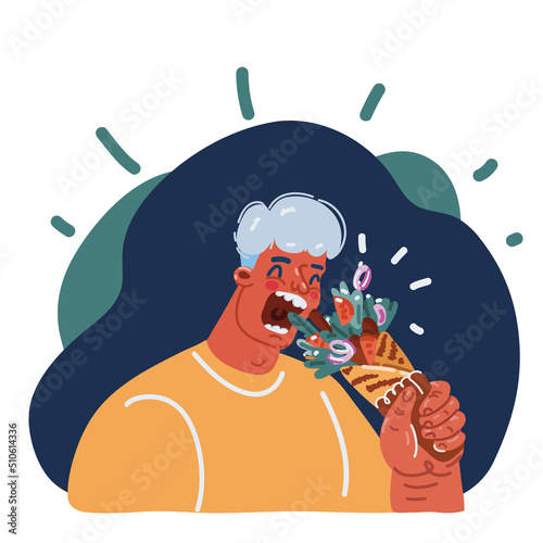 Cartoon vector illustration of Young man eating tasty shawarma