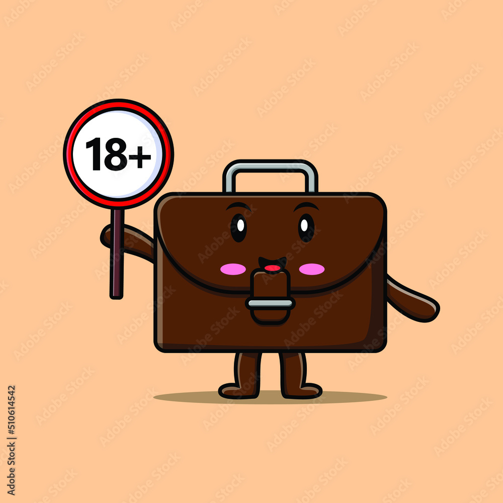 cute cartoon suitcase holding 18 plus sign board in vector character illustration cute cartoon suitcase holding 18 plus sign board in vector character illustration