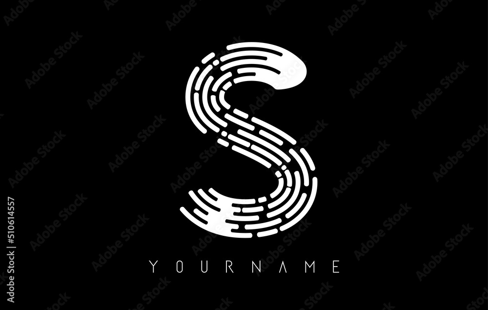 White S letter logo concept. Creative minimal monochrome monogram with lines and finger print pattern. White S letter logo concept. Creative minimal monochrome monogram with lines and finger print pattern.