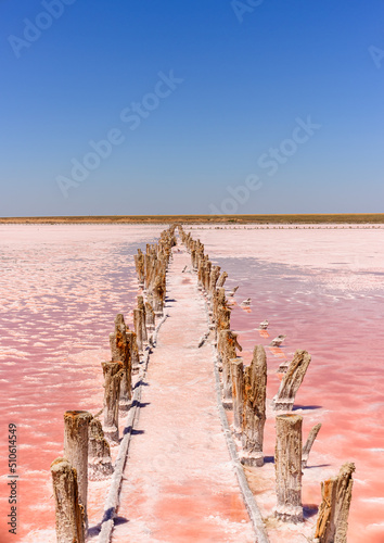 The pink lake is a beautiful landscape, unusual nature.