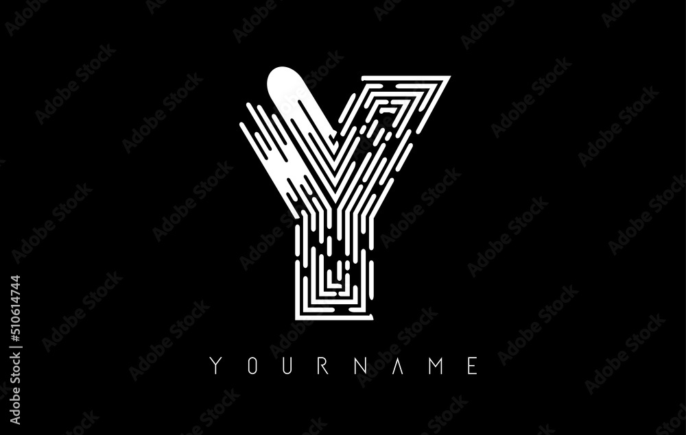 Fototapeta premium White Y letter logo concept. Creative minimal monochrome monogram with lines and finger print pattern.