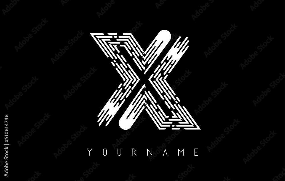 White X letter logo concept. Creative minimal monochrome monogram with lines and finger print pattern. White X letter logo concept. Creative minimal monochrome monogram with lines and finger print pattern.