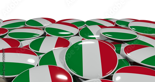 3D rendering of Italy flag pins on a wooden table for politics, support and nationalism