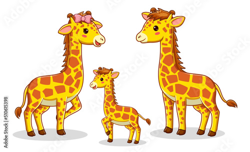 Giraffe Family Cartoon, Giraffe Mascot Cartoon Character. Animal Icon Concept White Isolated. Flat Cartoon Style Suitable for Web Landing Page, Banner, Flyer, Sticker, Card © bahtiarmaulana
