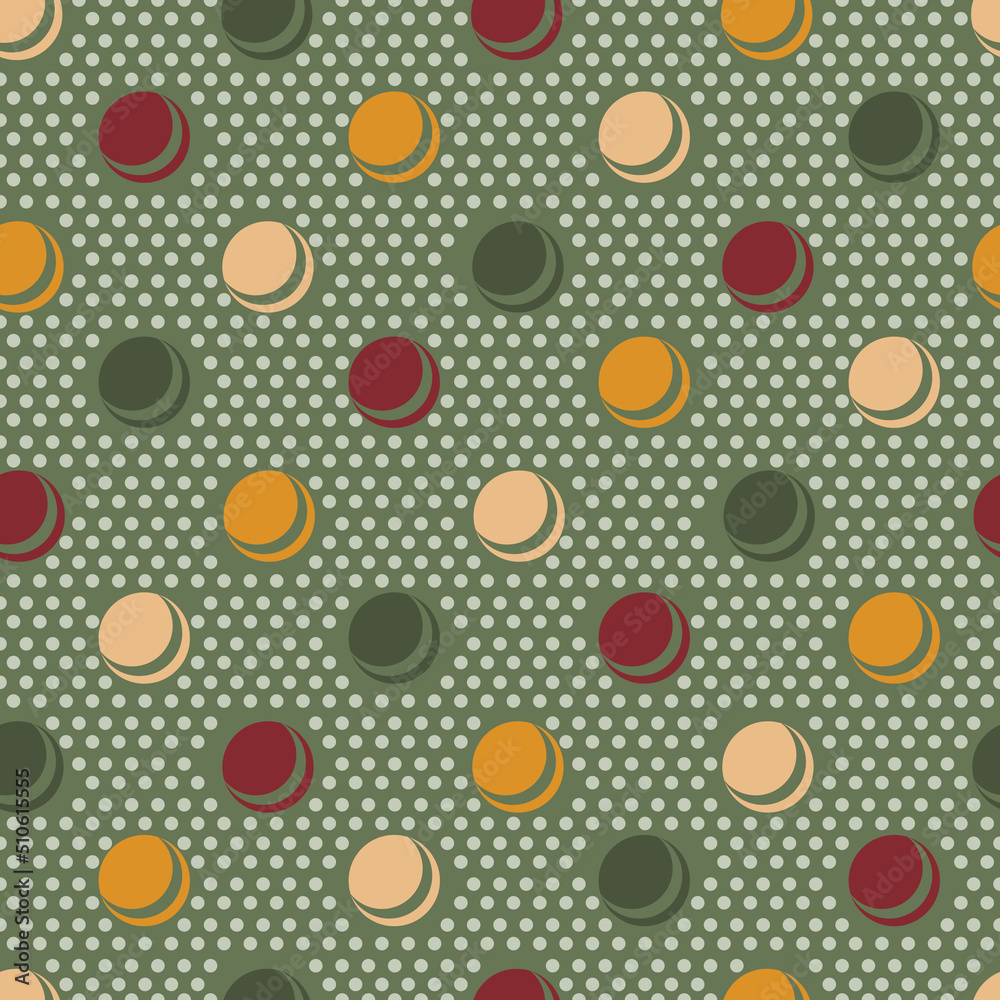 Polka dots seamless patternon green back. Circles and dots, colorful balls repeat pattern for textile, background, wrapping paper. Vector for design Polka dots seamless patternon green back. Circles and dots, colorful balls repeat pattern for textile, background, wrapping paper. Vector for design