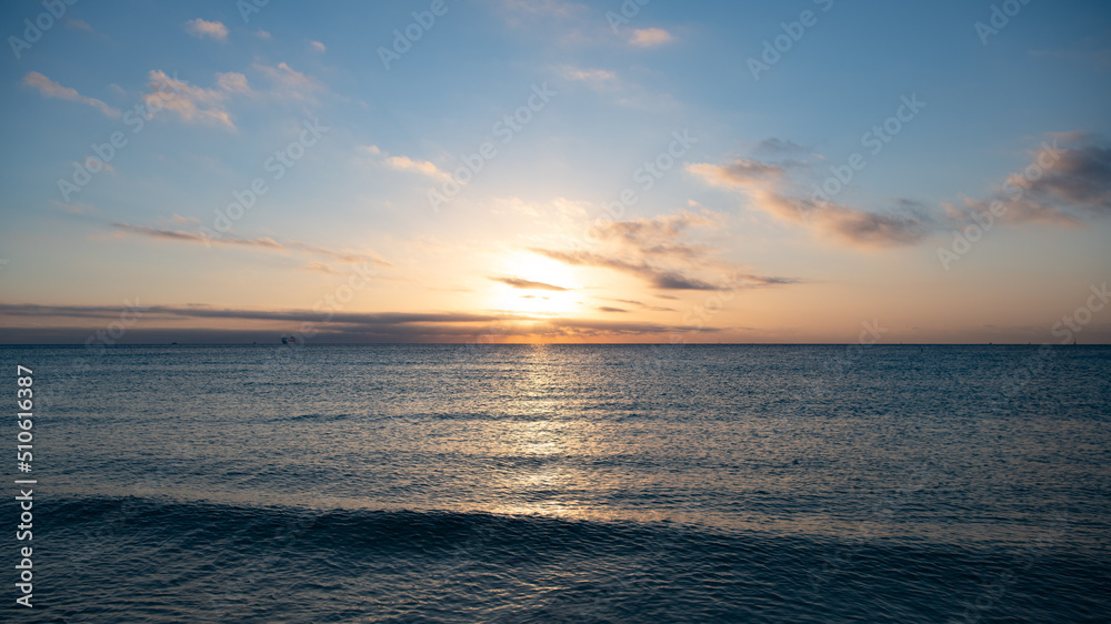 beautiful evening seascape with sea water on the summer beach