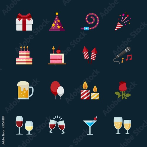 Party and Celebration Icons with Black Background