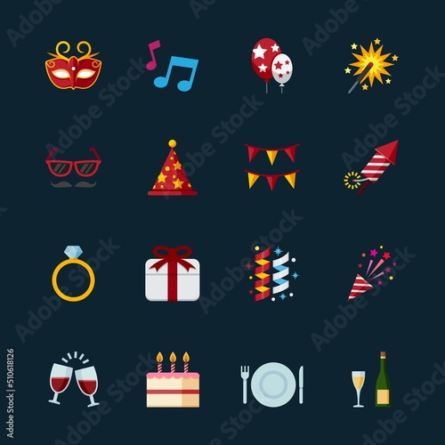 Celebration and Party Icons with Black Background
