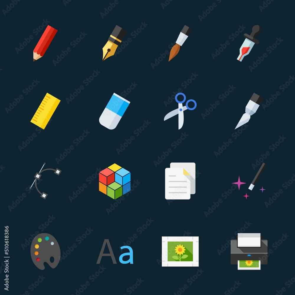 Graphic Design and Art Icons with Black Background Graphic Design and Art Icons with Black Background