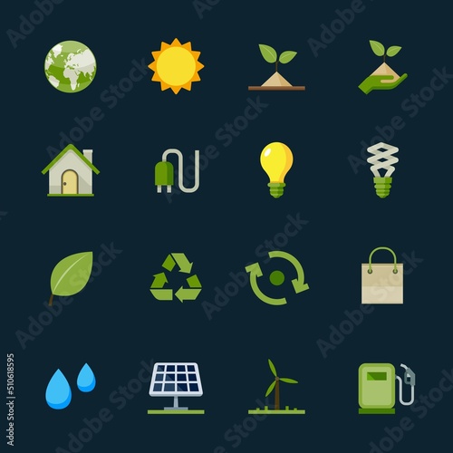 Environment and Ecology icons with Black Background