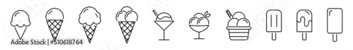 Ice cream icon set.  Sundae vector line icon. Vector ice cream cone dessert.