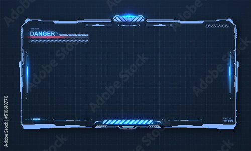 A futuristic-style game frame on an isolated background. Cyber tech frame. UI,GUI futuristic frame user interface screen. Hi-tech HUD Frame. Vector illustration