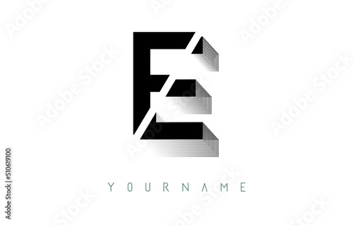 Wireframe E Letter Logo Design. Creative vector illustration with wired, mirrored outline frame.