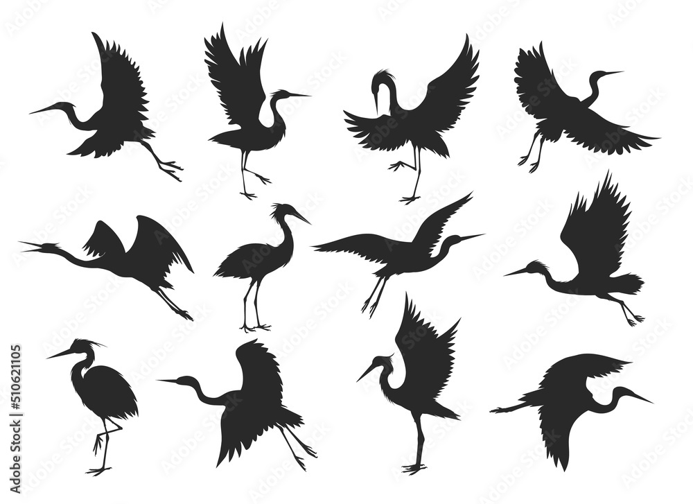 Heron black silhouettes