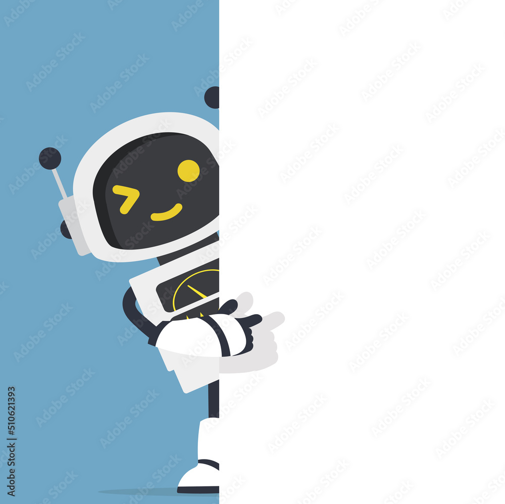 Fototapeta premium Cute white Ai robot an empty white board