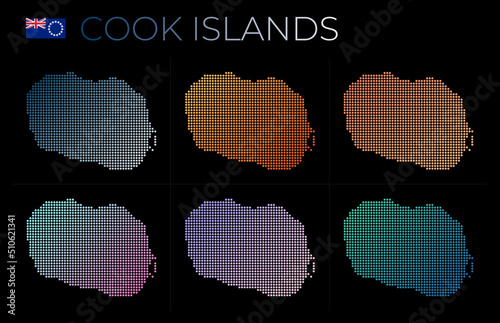 Cook Islands dotted map set. Map of Cook Islands in dotted style. Borders of the island filled with beautiful smooth gradient circles. Elegant vector illustration.