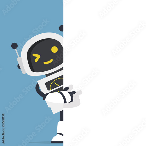 Cute white Ai robot an empty white board