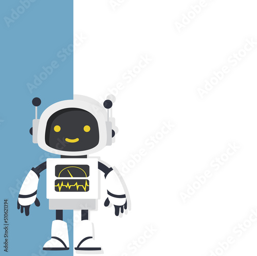 Cute white Ai robot with empty blank white board cartoon