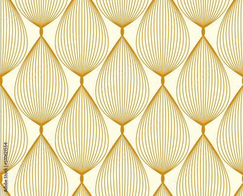 retro style line art wallpaper tile in gold ivory