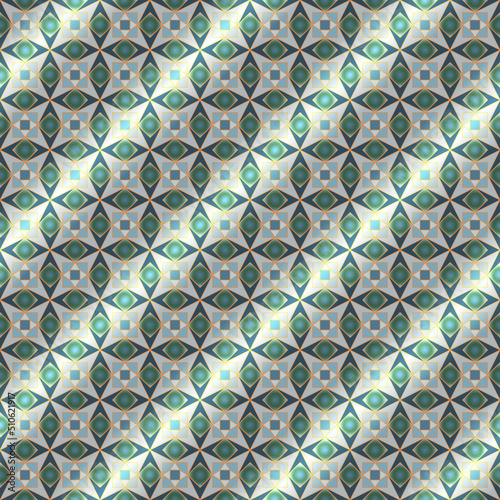 Seamless, Vector Image of Stylized Rhombuses and Squares in A Greenish Gradient. Can Be Used in Design and Textiles