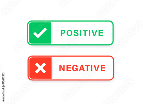Positive and negative label banner button with check mark icon sign, checkmark tick and cross sign checkbox icons