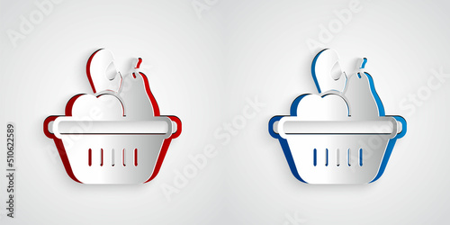 Paper cut Donation food box icon isolated on grey background. Paper art style. Vector