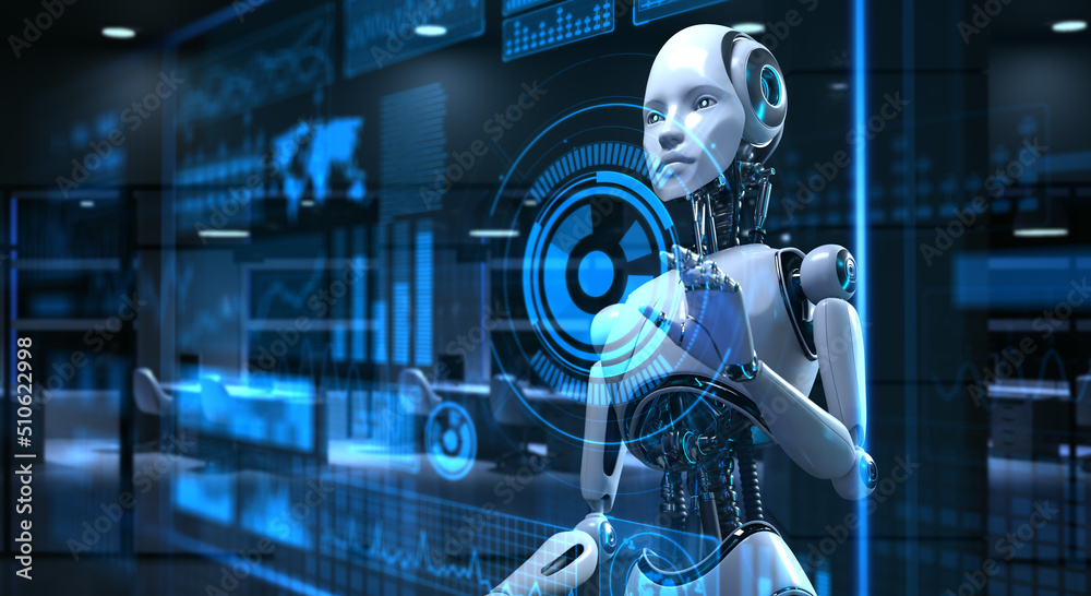 Cyborg Robot 3d render. Robotic process automation RPA data analysis. Cyborg Robot 3d render. Robotic process automation RPA data analysis.