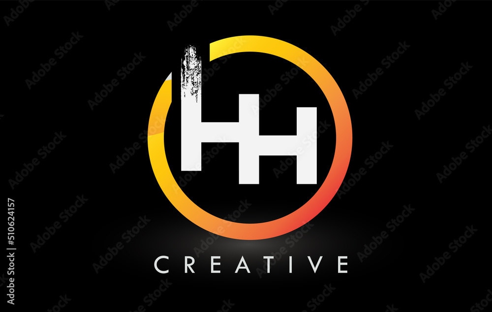 Circular White HH Brush Letter Logo Design. Creative Brushed Letters Icon Logo. Circular White HH Brush Letter Logo Design. Creative Brushed Letters Icon Logo.
