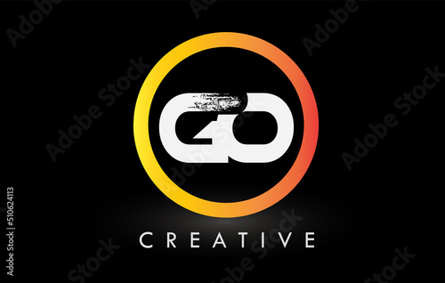 Circular White GO Brush Letter Logo Design. Creative Brushed Letters Icon Logo.