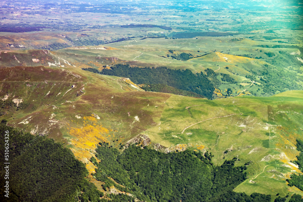 massif central mountains view from plane in france