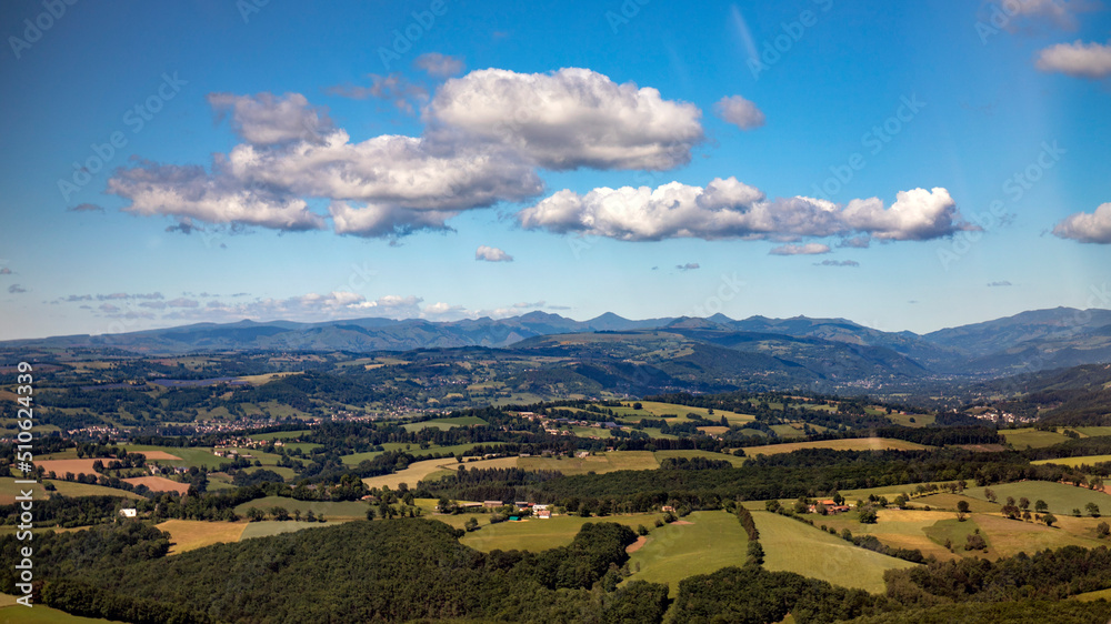 massif central mountains view from plane in france