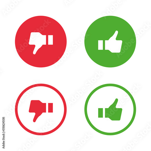 like and dislike icon button, thumbs up or thumb down symbol sign in rounded green and red circle for social media notification icon post reactions signs - Dos and donts icons in line frame