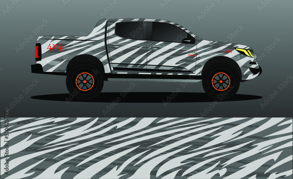 Fototapeta premium Car decal wrap design, truck and cargo van wrap vector. Graphic abstract stripe designs for vehicle, race, advertisement, adventure and livery car