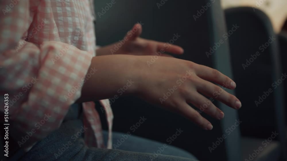 Unrecognized teenager gesturing hands talking with friends. Close up girl palms. Unrecognized teenager gesturing hands talking with friends. Close up girl palms.