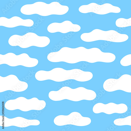 Cloudy sky seamless pattern. Hand drawn vector clouds illustration on blue background.