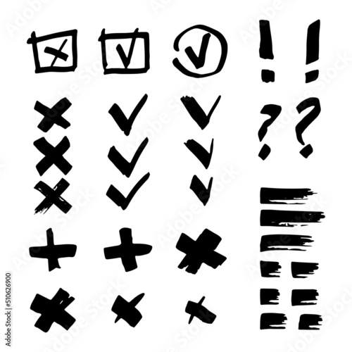 Big set of grunge roughly torn shapes. Marker highlighter collection. Distressed hand drawn doodle design elements checkbox, vote, marks.

