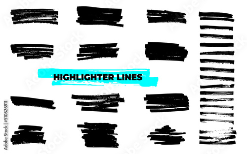 Set of grunge roughly torn shapes. Marker highlighter collection. Vector background. Edge frames bundle. Distressed strokes, spots, borders and dividers. Hand drawn doodle design elements
