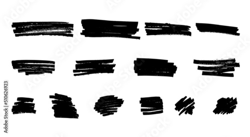 Set of grunge roughly torn shapes. Marker highlighter collection. Vector background. Edge frames bundle. Distressed strokes, spots, borders and dividers. 