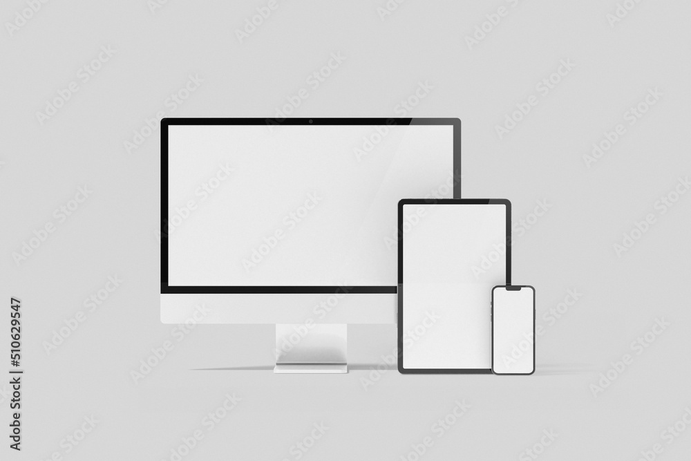 Multi devices responsive website mockup. Desktop, tablet, and smartphone screen mockup Multi devices responsive website mockup. Desktop, tablet, and smartphone screen mockup