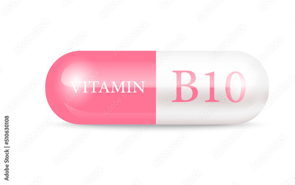 Capsule vitamin B10 structure pink and white. Beauty concept. Personal ...