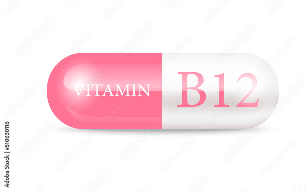 Capsule vitamin B12 structure pink and white. Beauty concept. Personal