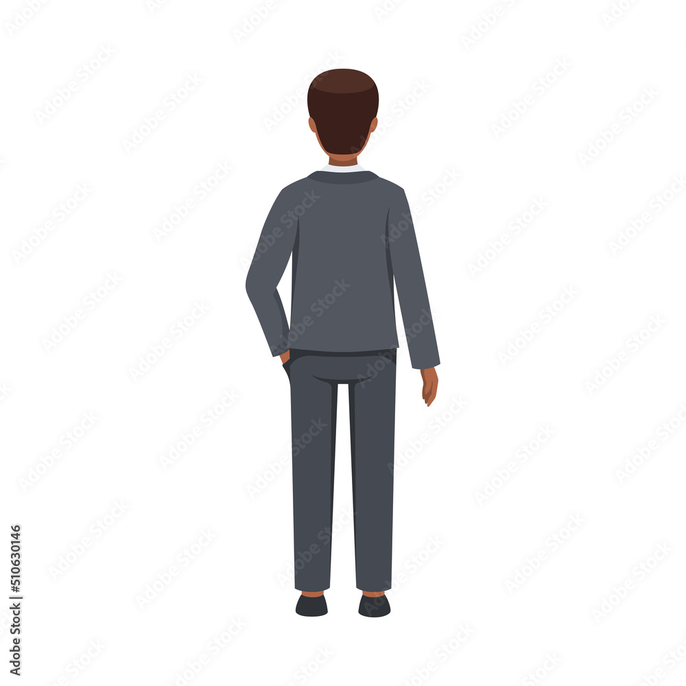 Office African American Man Character in Suit and Red Tie Standing Back View Vector Illustration Office African American Man Character in Suit and Red Tie Standing Back View Vector Illustration
