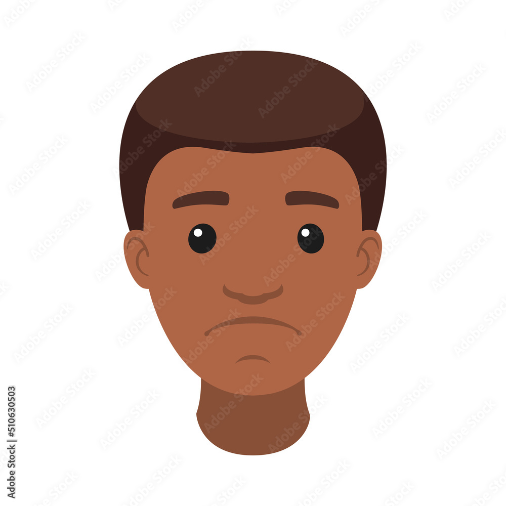 Handsome African American Man Character with Sad Face Demonstrating Emotion Vector Illustration