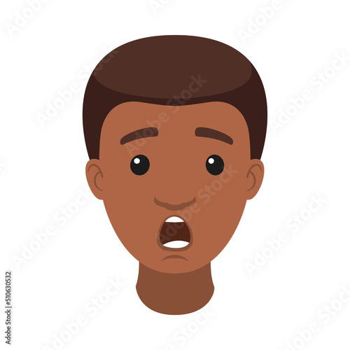Handsome African American Man Character with Gasping and Amazed Face Demonstrating Emotion Vector Illustration
